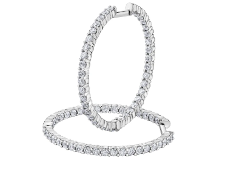 14K White Gold & Palladium Alloy (hypoallergenic) 2.00-4.00cttw Canadian Diamond Hoop Earrings - / Carat Total