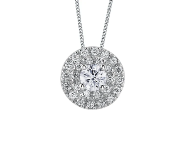 18K White Gold & Palladium Alloy(hypoallergenic) 0.50cttw Canadian Diamond Halo Pendant