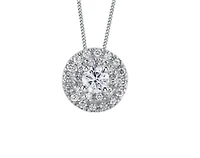 18K White Gold & Palladium Alloy(hypoallergenic) 0.50cttw Canadian Diamond Halo Pendant