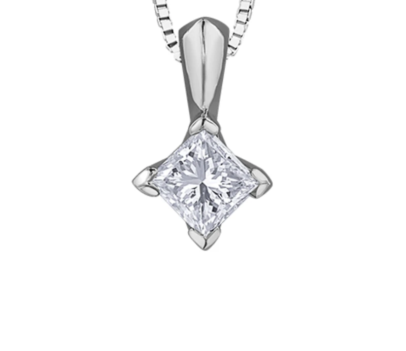 18K White Gold & Palladium Alloy(hypoallergenic) 0.20cttw Canadian Princess Diamond Pendant