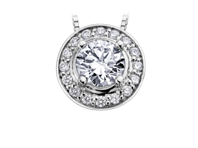 18K White Gold & Palladium Alloy(hypoallergenic) 0.18cttw Canadian Diamond Halo Pendant - 14K