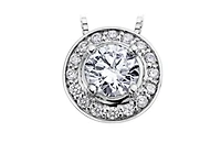 18K White Gold & Palladium Alloy(hypoallergenic) 0.18cttw Canadian Diamond Halo Pendant - 14K
