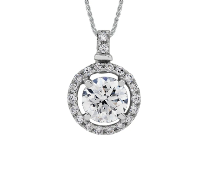 18K White Gold & Palladium Alloy(hypoallergenic) 0.40-0.60cttw Canadian Diamond Halo Pendant - / Carat Total