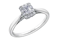 18K White Gold & Palladium Alloy (hypoallergenic) 0.49cttw Canadian Emerald Cut Diamond Engagement Ring