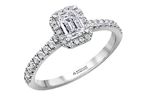 18K White Gold & Palladium Alloy (hypoallergenic) 0.75cttw Canadian Emerald Cut Diamond Engagement Ring