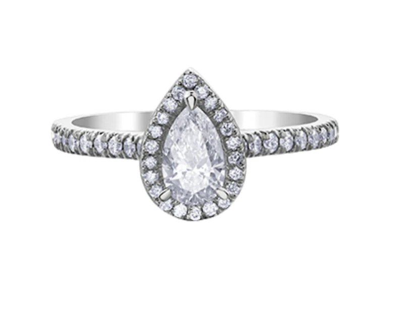 18K White Gold & Palladium Alloy (hypoallergenic) 0.75cttw Canadian Pear Shape Diamond Engagement Ring