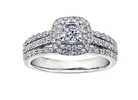 18K White Gold & Palladium Alloy (hypoallergenic) 1.10cttw Canadian Cushion Cut Diamond Engagement Ring