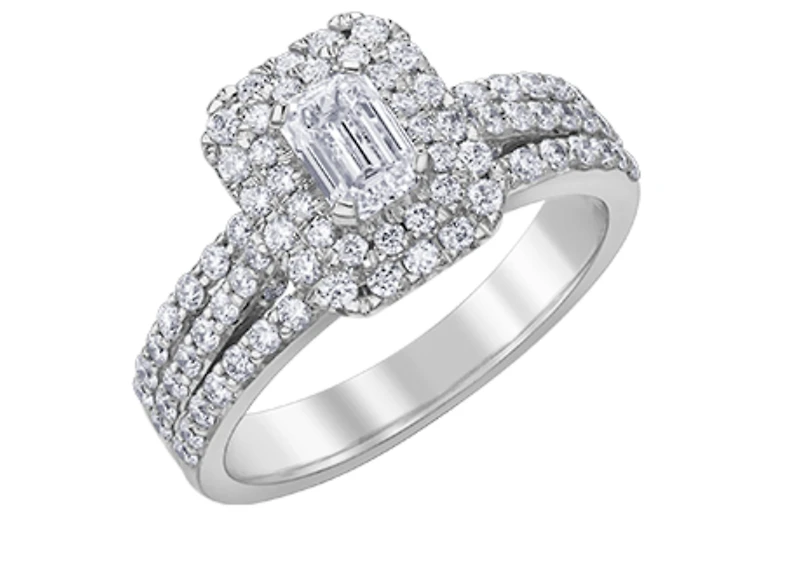 18K White Gold & Palladium Alloy (hypoallergenic) 1.35cttw Canadian Emerald Cut Diamond Engagement Ring - / 4.5