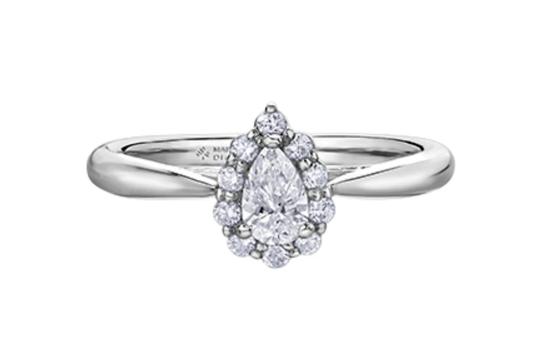 18K White Gold & Palladium Alloy (hypoallergenic) 0.50cttw Canadian Pear Shape Diamond Engagement Ring