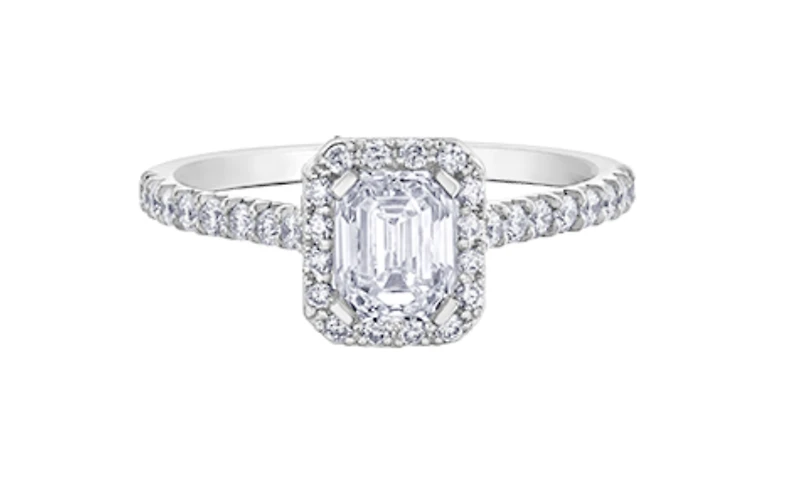 18K White Gold & Palladium Alloy (hypoallergenic) 1.47cttw Canadian Emerald Cut Diamond Engagement Ring