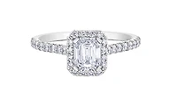 18K White Gold & Palladium Alloy (hypoallergenic) 1.47cttw Canadian Emerald Cut Diamond Engagement Ring
