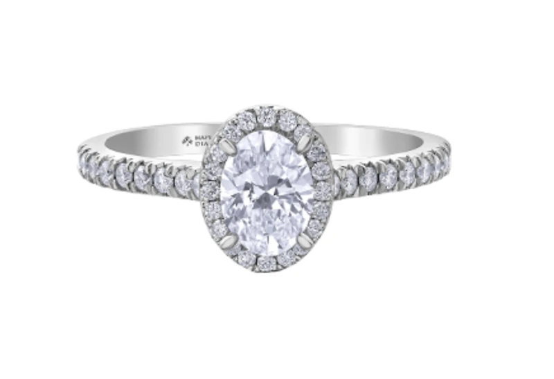 18K White Gold & Palladium Alloy (hypoallergenic) 0.54-1.32cttw Canadian Oval Shape Diamond Engagement Ring - / Carat Total 4.5