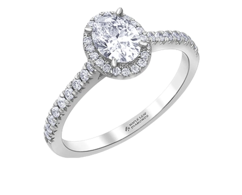 18K White Gold & Palladium Alloy (hypoallergenic) 0.54-1.32cttw Canadian Oval Shape Diamond Engagement Ring - / Carat Total 4.5
