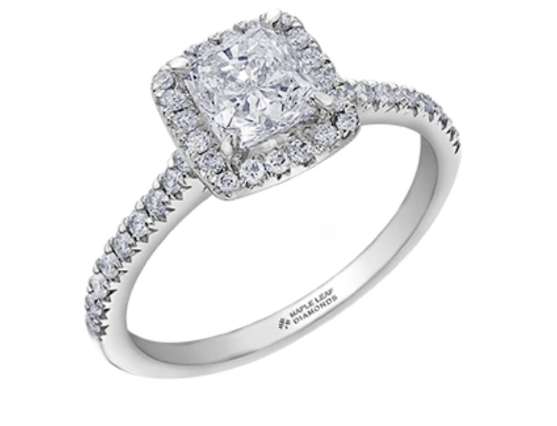 18K White Gold & Palladium Alloy (hypoallergenic) 1.31cttw Canadian Cushion Shape Diamond Engagement Ring