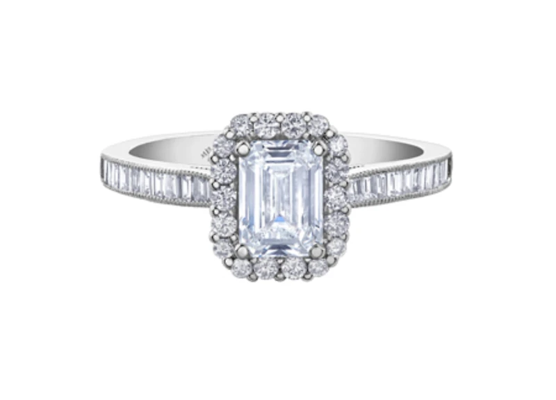 18K White Gold & Palladium Alloy (hypoallergenic) 1.02-1.59cttw Canadian Emerald Shape Diamond Engagement Ring - / Carat Total