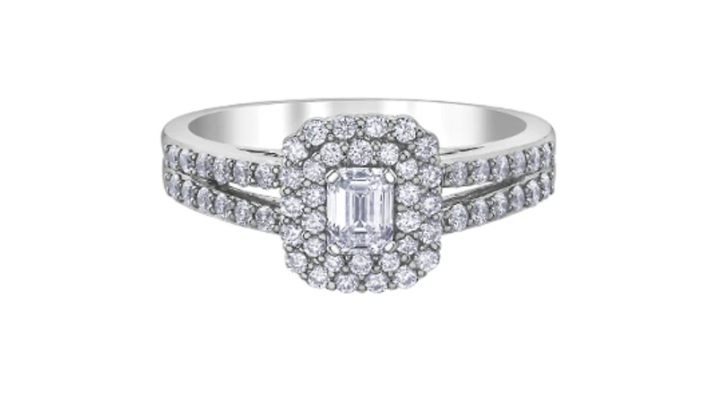 18K White Gold & Palladium Alloy (hypoallergenic) 0.80cttw Canadian Emerald Diamond Engagement Ring