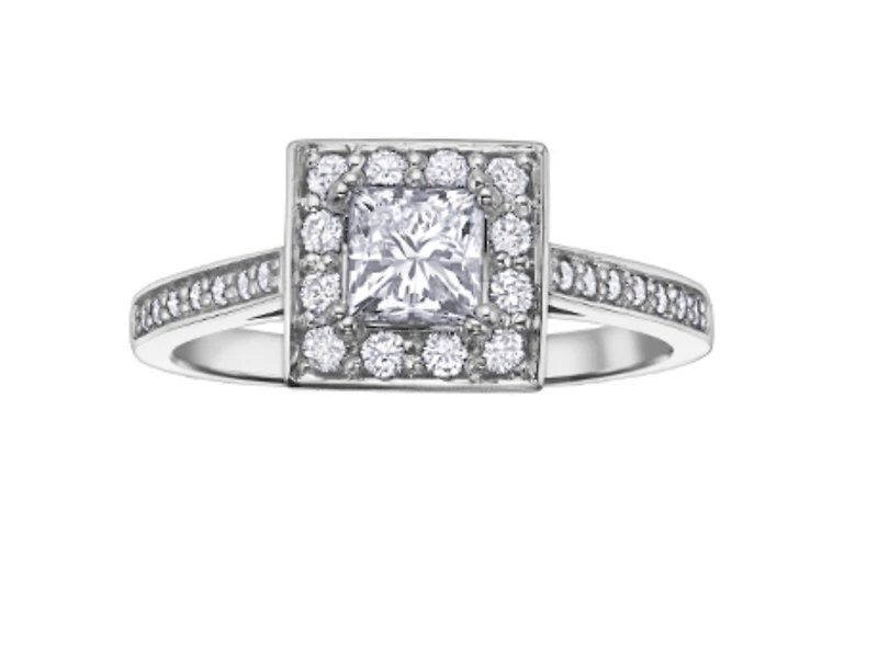 18K White Gold & Palladium Alloy (hypoallergenic) 0.75cttw Canadian Princess Cut Diamond Engagement Ring
