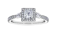 18K White Gold & Palladium Alloy (hypoallergenic) 0.87cttw Canadian Princess Cut Diamond Engagement Ring