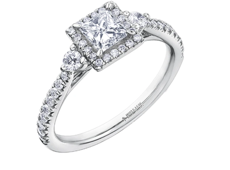 18K White Gold & Palladium Alloy (hypoallergenic) 0.87cttw Canadian Princess Cut Diamond Engagement Ring