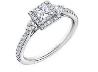 18K White Gold & Palladium Alloy (hypoallergenic) 0.87cttw Canadian Princess Cut Diamond Engagement Ring