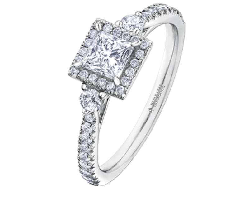 18K White Gold & Palladium Alloy (hypoallergenic) 0.87cttw Canadian Princess Cut Diamond Engagement Ring