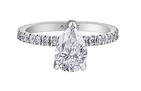 18K White Gold & Palladium Alloy (hypoallergenic) 1.96cttw Canadian Pear Cut Diamond Engagement Ring - /