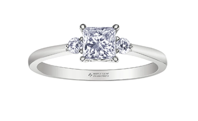 18K White Gold & Palladium Alloy (hypoallergenic) 0.58ttw Princess Cut Canadian Diamond Engagement Ring