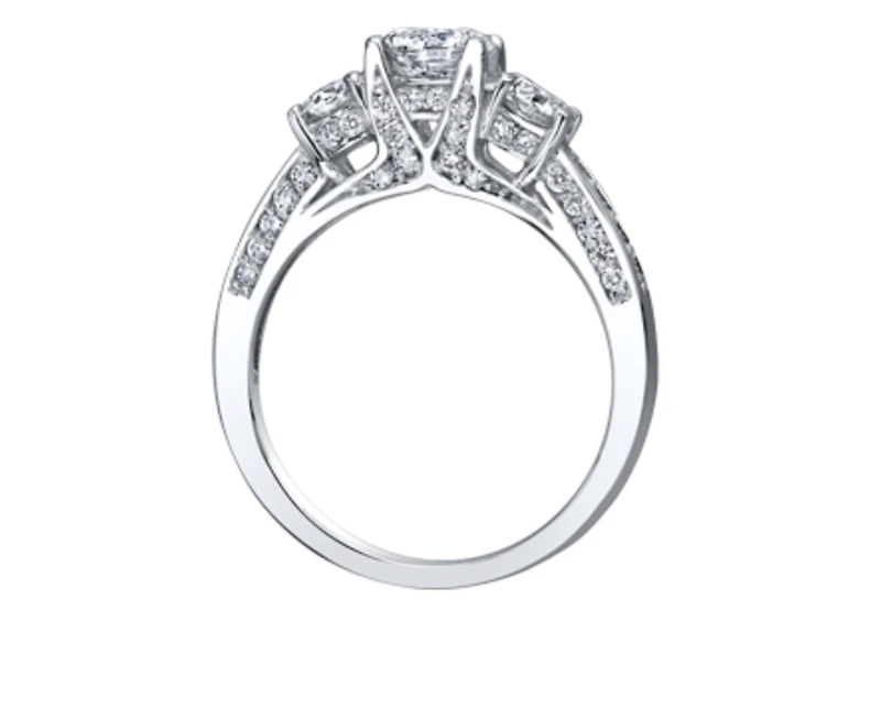 18K White Gold & Palladium Alloy (hypoallergenic) 1.50cttw 3 Stone Canadian Diamond Engagement Ring