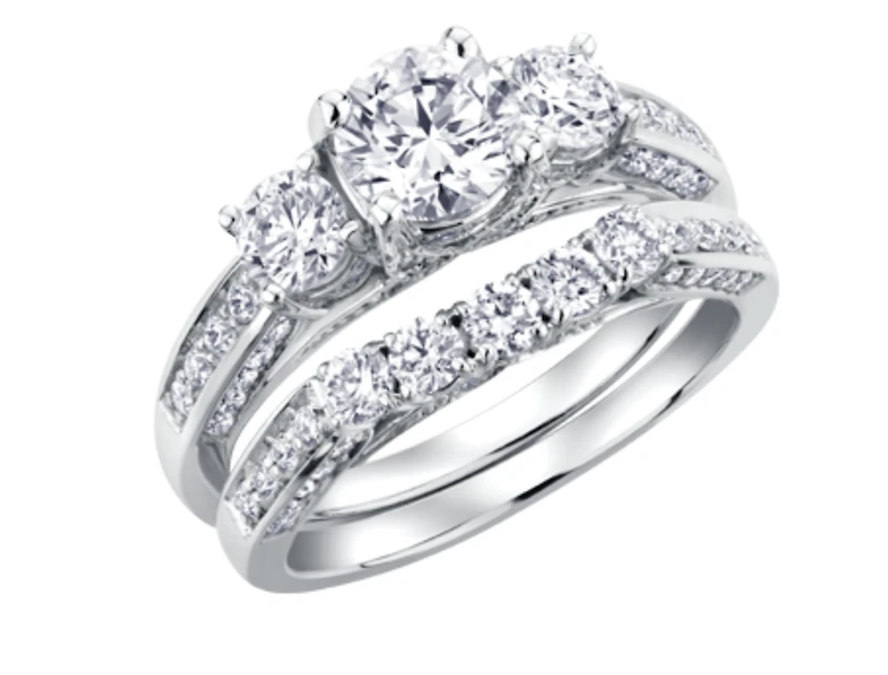 18K White Gold & Palladium Alloy (hypoallergenic) 1.50cttw 3 Stone Canadian Diamond Engagement Ring