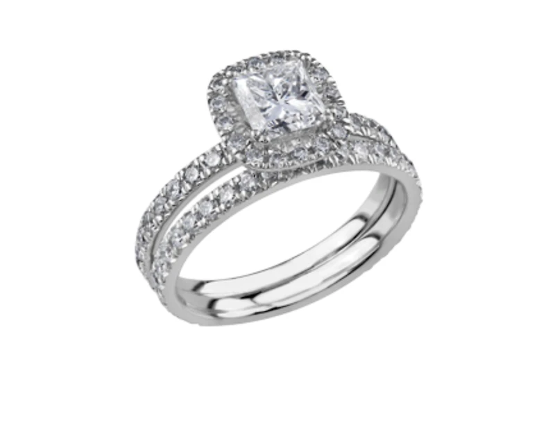 18K White Gold & Palladium Alloy (hypoallergenic) 0.71-1.61cttw Princess Cut Canadian Diamond Engagement Ring - / Carat Total