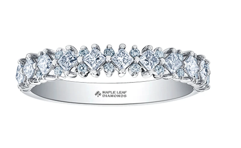 14K White, Yellow, or Rose Gold 0.56cttw Princess and Round Brilliant Cut Canadian Diamond Band - / 4.5