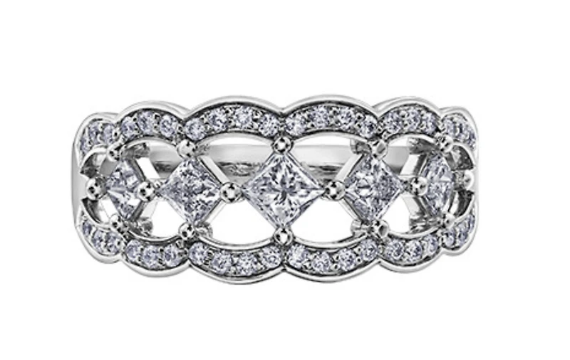 14K White, Yellow, or Rose Gold 0.75cttw Princess & Round Brilliant Cut Canadian Diamond Band