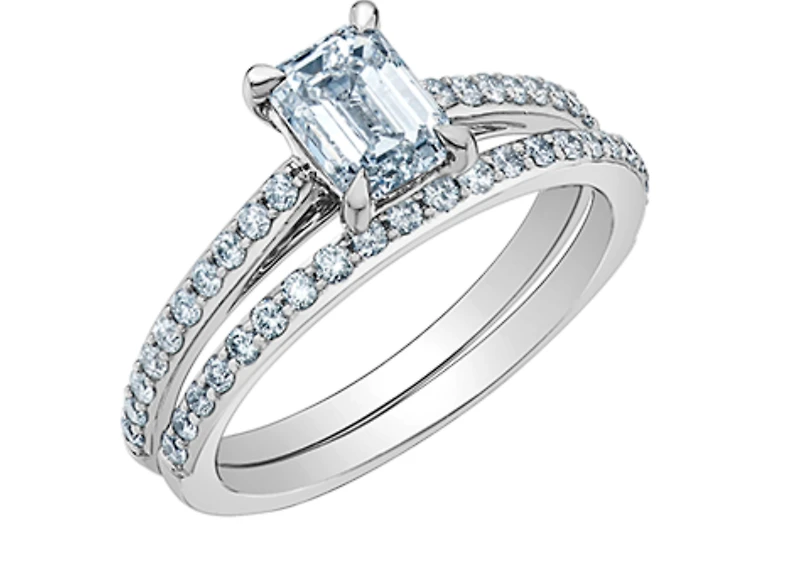 14K Lab Grown Emerald Cut Solitaire and Round Brilliant Canadian Diamond Engagement Ring - Gold / 1.20 Carat Weight