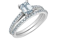 14K Lab Grown Emerald Cut Solitaire and Round Brilliant Canadian Diamond Engagement Ring - Gold / 1.20 Carat Weight