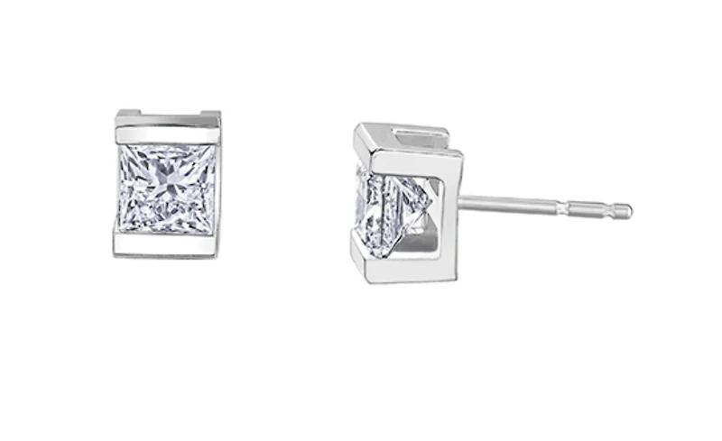14K White Gold 0.36-1.40cttw Princess Cut Canadian Diamond Channel Set Earrings - Carat Total /