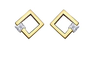 14K Yellow Gold 0.10cttw Princess Cut Canadian Diamond Geometric Studs