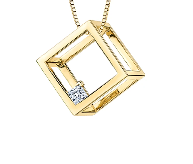 14K Yellow Gold 0.13cttw Princess Cut Canadian Diamond Pendant, 18"