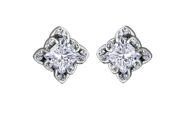 18K White Gold With Palladium Alloy(hypoallergenic) 0.30-1.10cttw Princess Cut Canadian Diamond Earrings - / Carat Total