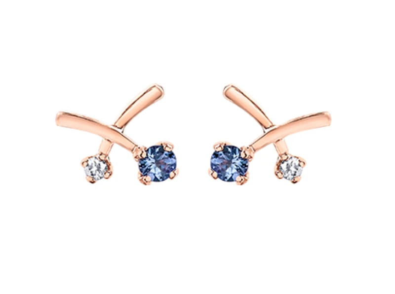 14K Rose & White Gold Tanzanite 0.04cttw Canadian Diamond Earrings 