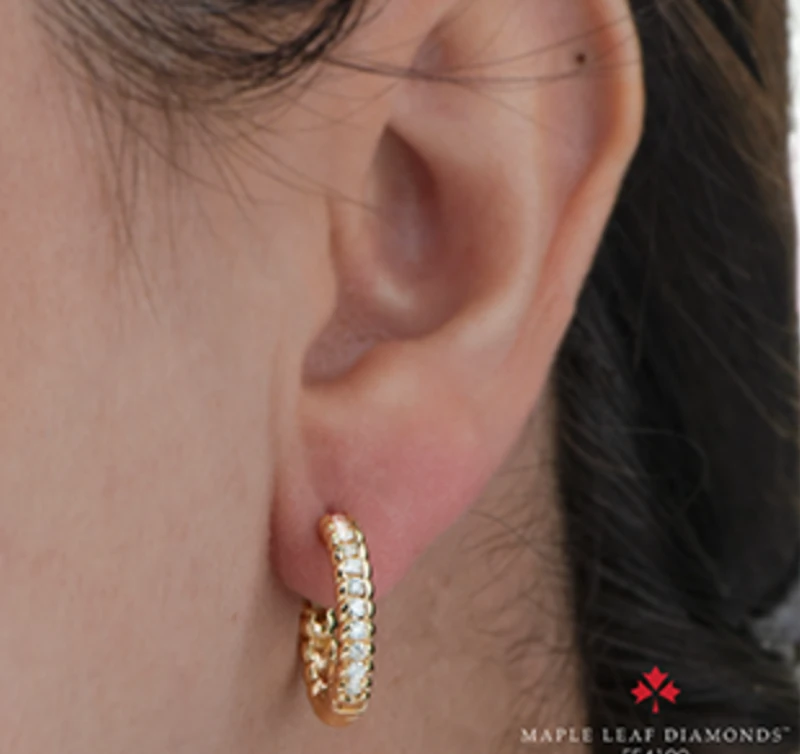 14K Yellow Gold 0.44cttw Round Brilliant Canadian Diamond Hoop Earrings