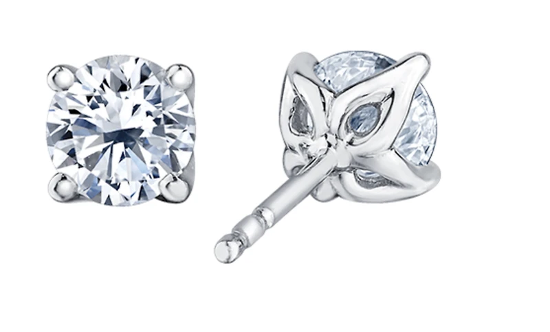 18K White Gold With Palladium Alloy (hypoallergenic) 0.11-2.00cttw Round Brilliant Canadian Diamond Stud Earrings - Carat Total / White/Palladium