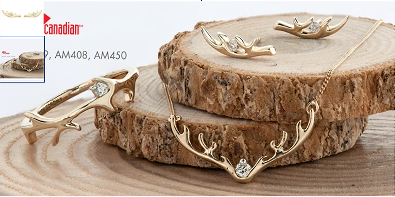 10K Yellow Gold 0.04cttw Diamond Antler Stud Earrings