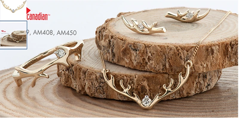 10K Yellow Gold 0.04cttw Diamond Antler Pendant, 18"