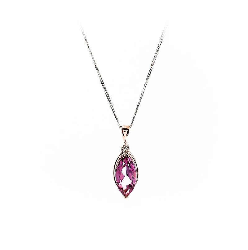 10K Rose Gold 1.33cttw Genuine Pink Topaz and 0.03cttw Diamond Necklace, 18"