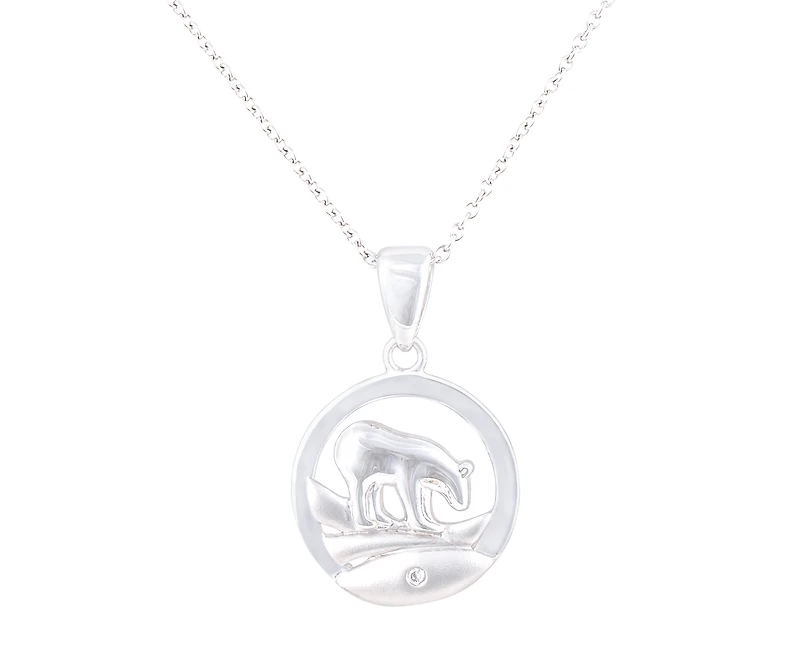 925 Sterling Silver 0.015cttw Canadian Diamond Spirit Bear Pendant