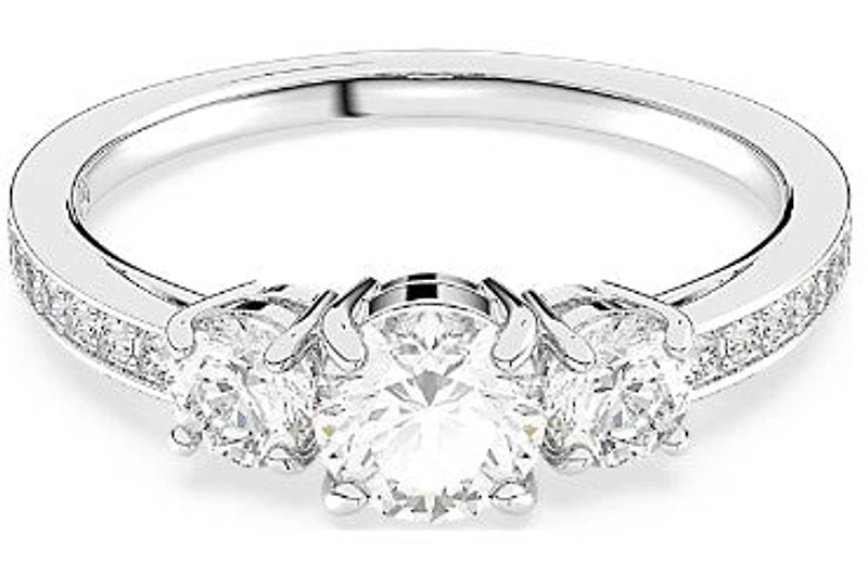 Swarovski Attract Trilogy ring, Round cut, White, Rhodium plated - 5656291 - 4.5