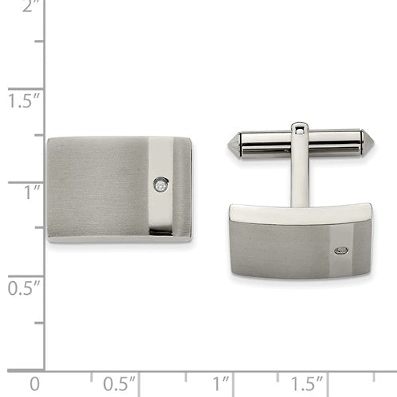 Titanium Brushed and Polished with Cubic Zirconia Cufflinks