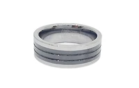 Tungsten Ceramic Triple Black Lined with Silver Edges LIMITED EDITION Ring - Size 10