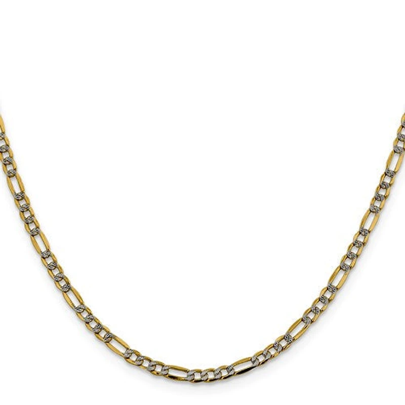 14K 5.25mm Semi-Solid with Rhodium Pavé Figaro Lobster Clasp Chain