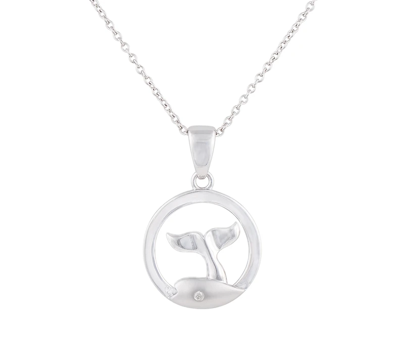 925 Sterling Silver 0.015cttw Canadian Diamond Whale Tail Pendant